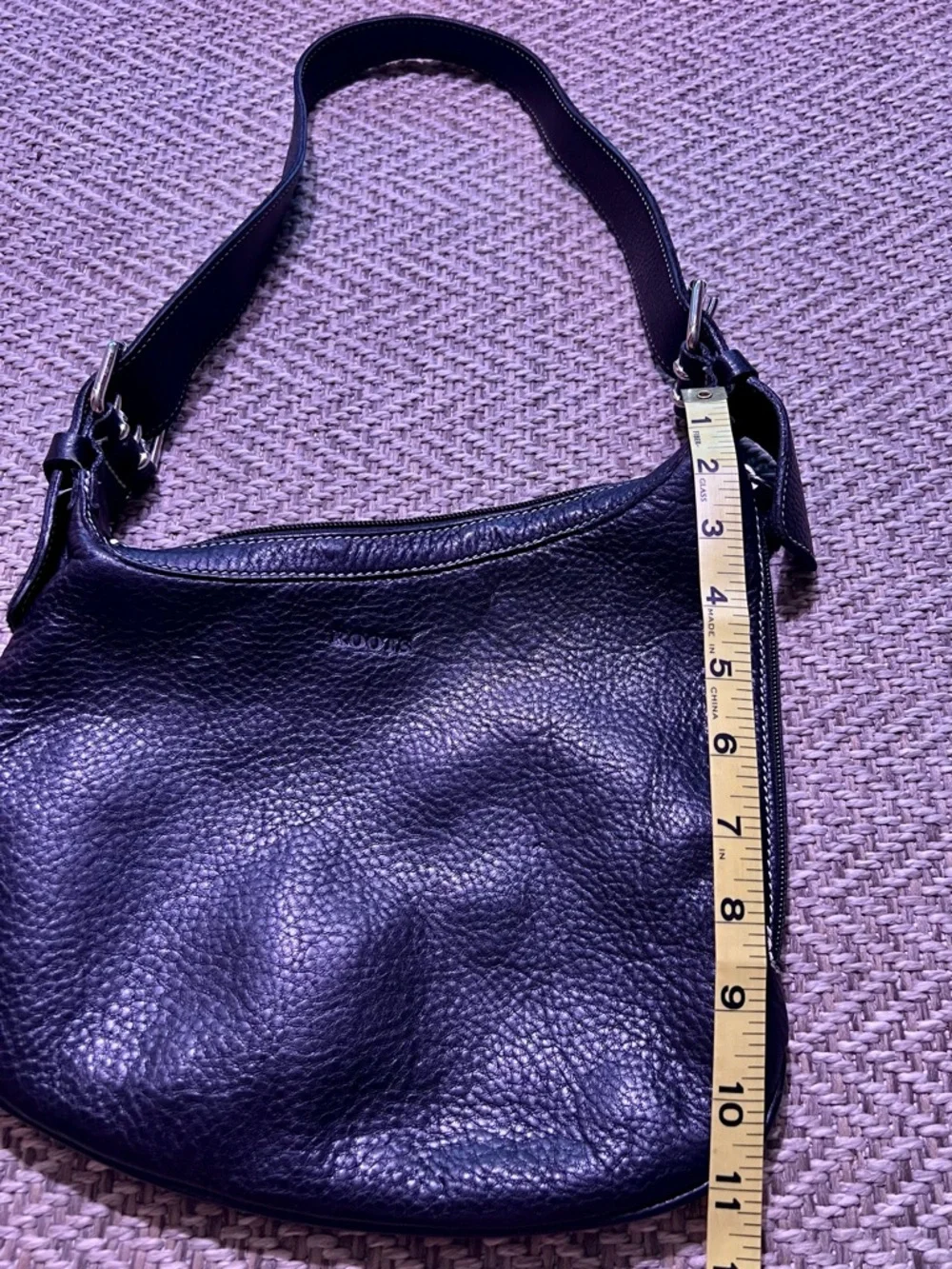 Roots Black Hobo Style Pebbled Leather Shoulder Bag